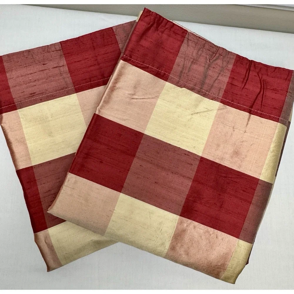 Pair Dupioni Raw Silk‎ Plaid Room Darkening Curtain Panels Rod Pocket 42x96
